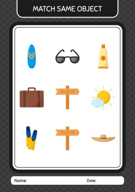 Aynı nesne oyunu yaz ikonu ile eşleştir. Anaokulu öğrencilerinin çalışma listesi, çocukların faaliyet listesi.
