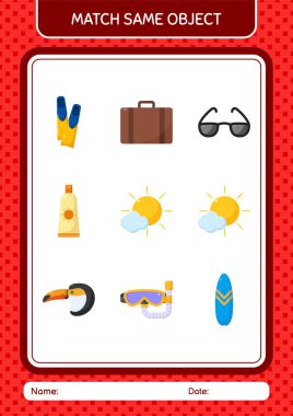 Aynı nesne oyunu yaz ikonu ile eşleştir. Anaokulu öğrencilerinin çalışma listesi, çocukların faaliyet listesi.