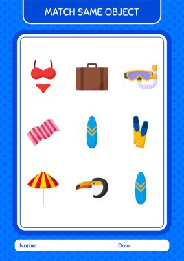 Aynı nesne oyunu yaz ikonu ile eşleştir. Anaokulu öğrencilerinin çalışma listesi, çocukların faaliyet listesi.