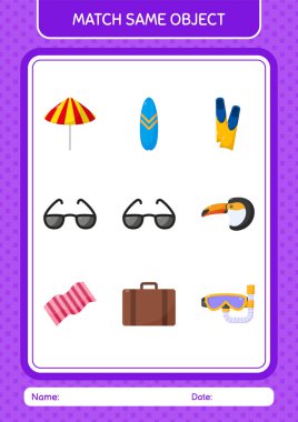 Aynı nesne oyunu yaz ikonu ile eşleştir. Anaokulu öğrencilerinin çalışma listesi, çocukların faaliyet listesi.