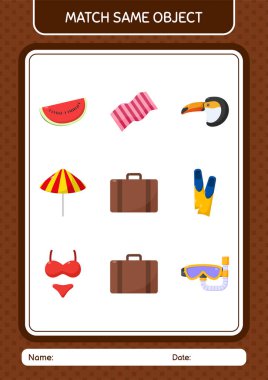 Aynı nesne oyunu yaz ikonu ile eşleştir. Anaokulu öğrencilerinin çalışma listesi, çocukların faaliyet listesi.