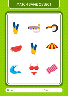 Aynı nesne oyunu yaz ikonu ile eşleştir. Anaokulu öğrencilerinin çalışma listesi, çocukların faaliyet listesi.