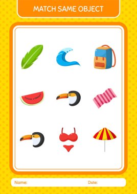 Aynı nesne oyunu yaz ikonu ile eşleştir. Anaokulu öğrencilerinin çalışma listesi, çocukların faaliyet listesi.
