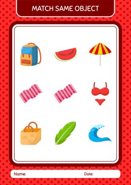 Aynı nesne oyunu yaz ikonu ile eşleştir. Anaokulu öğrencilerinin çalışma listesi, çocukların faaliyet listesi.