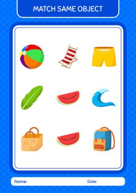Aynı nesne oyunu yaz ikonu ile eşleştir. Anaokulu öğrencilerinin çalışma listesi, çocukların faaliyet listesi.
