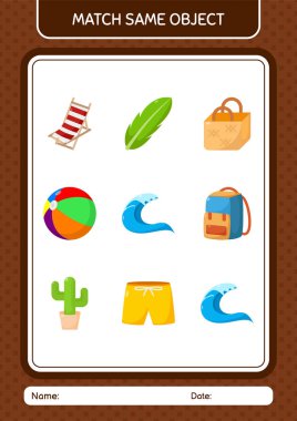 Aynı nesne oyunu yaz ikonu ile eşleştir. Anaokulu öğrencilerinin çalışma listesi, çocukların faaliyet listesi.