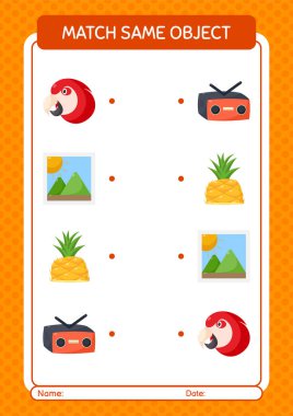 Aynı nesne oyunu yaz ikonu ile eşleştir. Anaokulu öğrencilerinin çalışma listesi, çocukların faaliyet listesi.