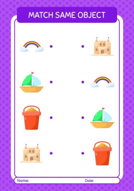Aynı nesne oyunu yaz ikonu ile eşleştir. Anaokulu öğrencilerinin çalışma listesi, çocukların faaliyet listesi.