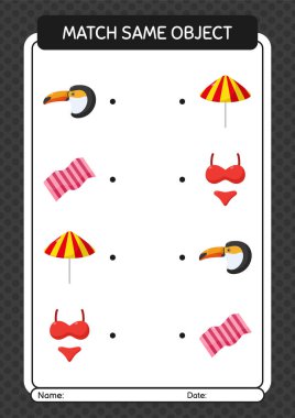 Aynı nesne oyunu yaz ikonu ile eşleştir. Anaokulu öğrencilerinin çalışma listesi, çocukların faaliyet listesi.