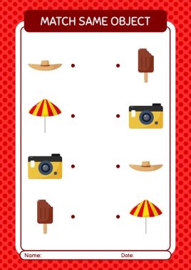 Aynı nesne oyunu yaz ikonu ile eşleştir. Anaokulu öğrencilerinin çalışma listesi, çocukların faaliyet listesi.