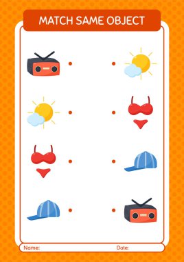 Aynı nesne oyunu yaz ikonu ile eşleştir. Anaokulu öğrencilerinin çalışma listesi, çocukların faaliyet listesi.