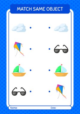 Aynı nesne oyunu yaz ikonu ile eşleştir. Anaokulu öğrencilerinin çalışma listesi, çocukların faaliyet listesi.