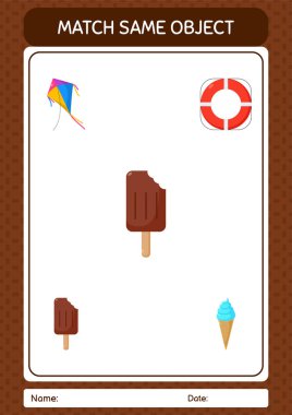 Aynı nesne oyunu yaz ikonu ile eşleştir. Anaokulu öğrencilerinin çalışma listesi, çocukların faaliyet listesi.