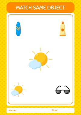 Aynı nesne oyunu yaz ikonu ile eşleştir. Anaokulu öğrencilerinin çalışma listesi, çocukların faaliyet listesi.