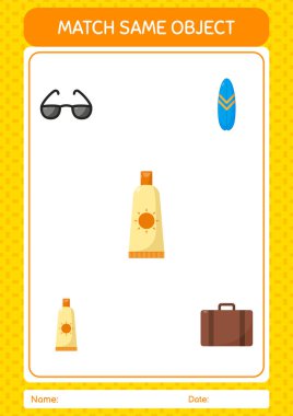 Aynı nesne oyunu yaz ikonu ile eşleştir. Anaokulu öğrencilerinin çalışma listesi, çocukların faaliyet listesi.