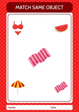 Aynı nesne oyunu yaz ikonu ile eşleştir. Anaokulu öğrencilerinin çalışma listesi, çocukların faaliyet listesi.