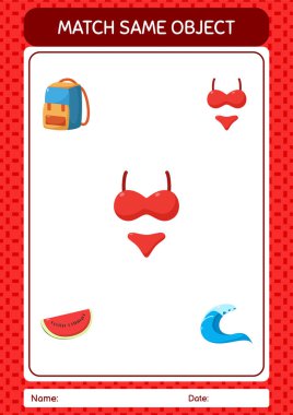 Aynı nesne oyunu yaz ikonu ile eşleştir. Anaokulu öğrencilerinin çalışma listesi, çocukların faaliyet listesi.