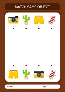 Aynı nesne oyunu yaz ikonu ile eşleştir. Anaokulu öğrencilerinin çalışma listesi, çocukların faaliyet listesi.