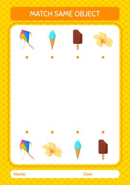 Aynı nesne oyunu yaz ikonu ile eşleştir. Anaokulu öğrencilerinin çalışma listesi, çocukların faaliyet listesi.