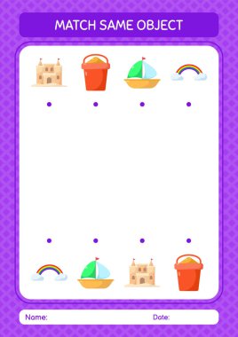 Aynı nesne oyunu yaz ikonu ile eşleştir. Anaokulu öğrencilerinin çalışma listesi, çocukların faaliyet listesi.