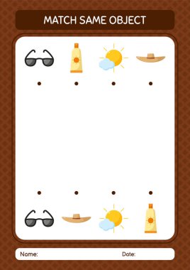 Aynı nesne oyunu yaz ikonu ile eşleştir. Anaokulu öğrencilerinin çalışma listesi, çocukların faaliyet listesi.