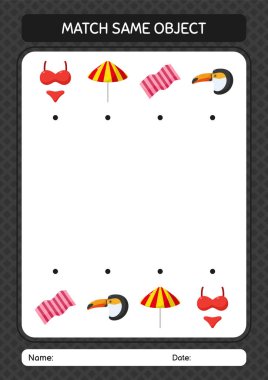 Aynı nesne oyunu yaz ikonu ile eşleştir. Anaokulu öğrencilerinin çalışma listesi, çocukların faaliyet listesi.