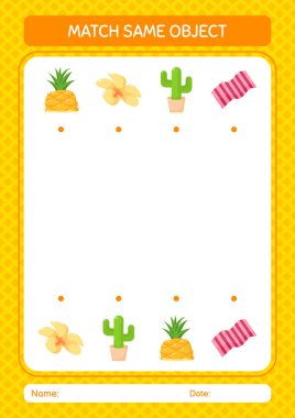 Aynı nesne oyunu yaz ikonu ile eşleştir. Anaokulu öğrencilerinin çalışma listesi, çocukların faaliyet listesi.