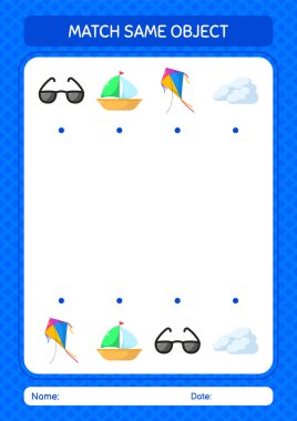 Aynı nesne oyunu yaz ikonu ile eşleştir. Anaokulu öğrencilerinin çalışma listesi, çocukların faaliyet listesi.