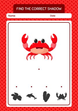 Yengeç ile doğru gölgeler oyununu bul. Anaokulu öğrencilerinin çalışma listesi, çocukların faaliyet listesi.