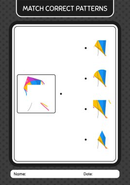 Uçurtma desenli oyunu eşleştir. Anaokulu öğrencilerinin çalışma listesi, çocukların faaliyet listesi.