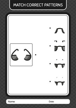 Güneş gözlüğü ile eşleştirme oyunu. Anaokulu öğrencilerinin çalışma listesi, çocukların faaliyet listesi.