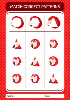 Papağan desenli oyunu eşleştir. Anaokulu öğrencilerinin çalışma listesi, çocukların faaliyet listesi.