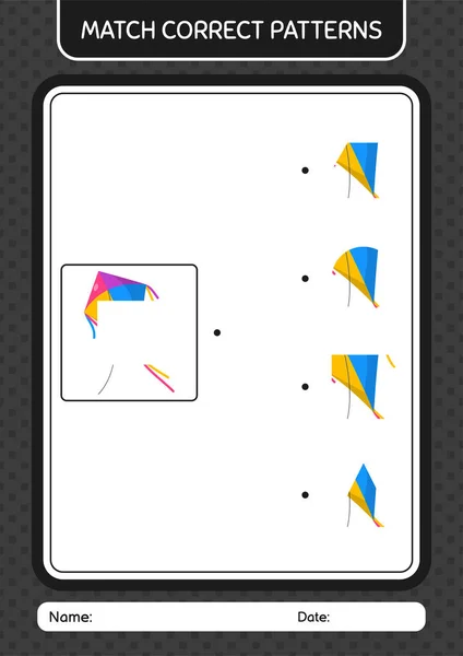 Match Jeu Modèle Avec Cerf Volant Feuille Travail Pour Enfants — Image vectorielle