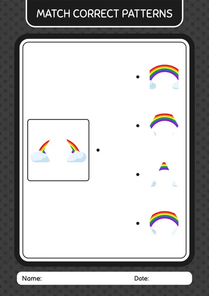 Match Pattern Game Rainbow Worksheet Preschool Kids Kids Activity Sheet — 스톡 벡터