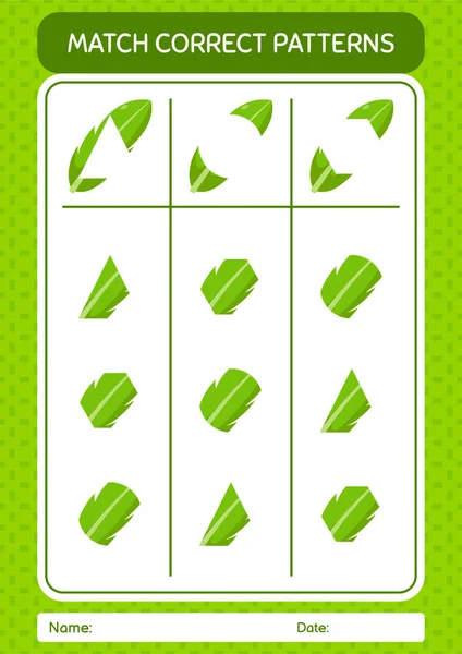 Match Pattern Game Banana Leaf Worksheet Preschool Kids Kids Activity — Wektor stockowy