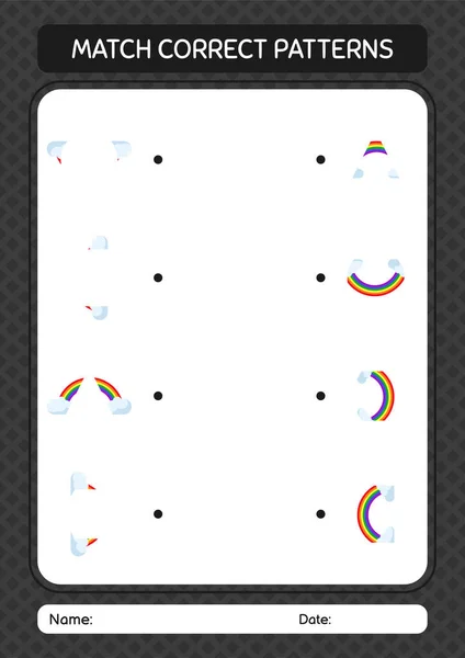 Partido Juego Patrón Con Arco Iris Hoja Trabajo Para Niños — Vector de stock