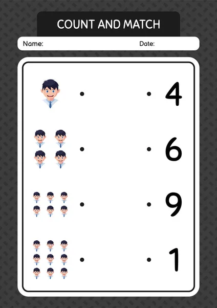 Count Match Game Boy Worksheet Preschool Kids Kids Activity Sheet — 스톡 벡터