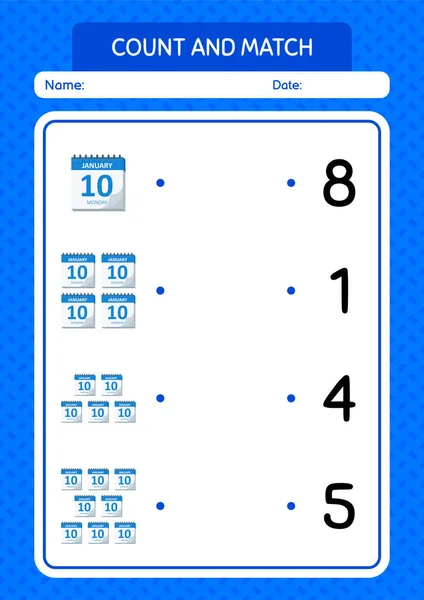 Count Match Game Calendar Worksheet Preschool Kids Kids Activity Sheet — ストックベクタ