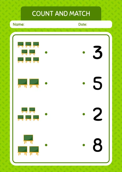 Count Match Game Chalkboard Worksheet Preschool Kids Kids Activity Sheet — Stockvektor