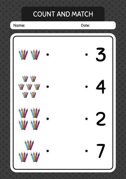 Count Match Game Crayons Worksheet Preschool Kids Kids Activity Sheet — Image vectorielle