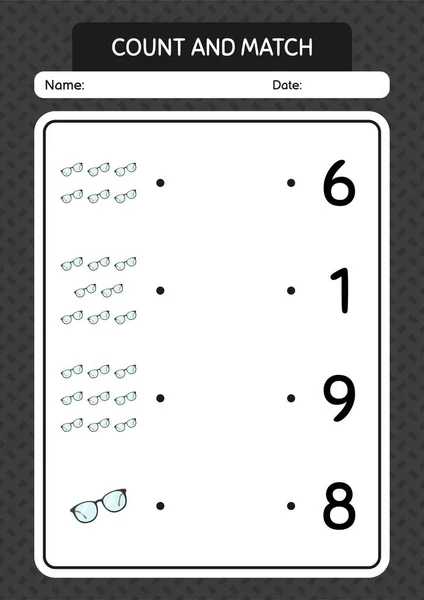 Count Match Game Glasses Worksheet Preschool Kids Kids Activity Sheet — Vector de stock