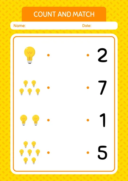 Count Match Game Light Bulb Worksheet Preschool Kids Kids Activity — Stockový vektor