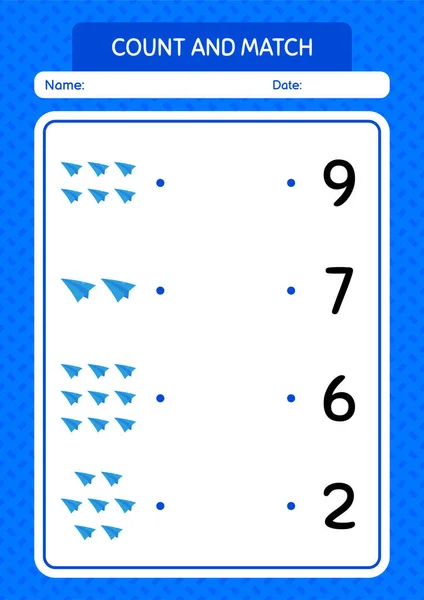 Count Match Game Paper Plane Worksheet Preschool Kids Kids Activity — Stockvektor