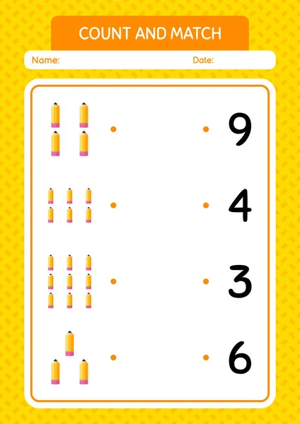 Count Match Game Pencil Worksheet Preschool Kids Kids Activity Sheet — Stockvektor