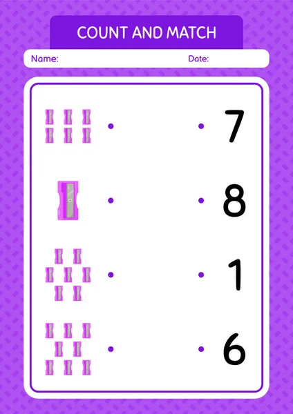 Count Match Game Pencil Sharpener Worksheet Preschool Kids Kids Activity — Image vectorielle