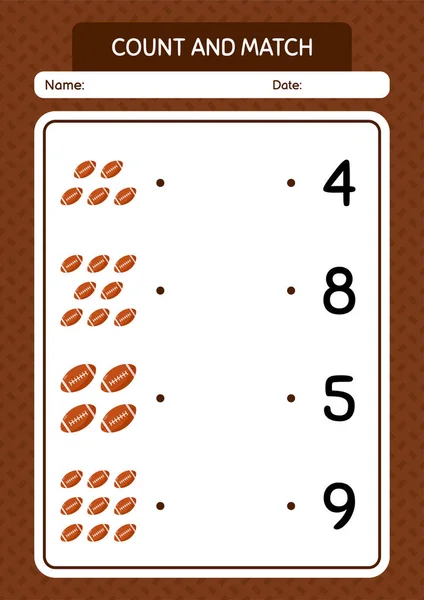 Count Match Game Rugbyball Worksheet Preschool Kids Kids Activity Sheet — Stockvektor