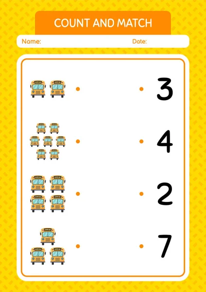 Count Match Game School Bus Worksheet Preschool Kids Kids Activity — Vector de stock