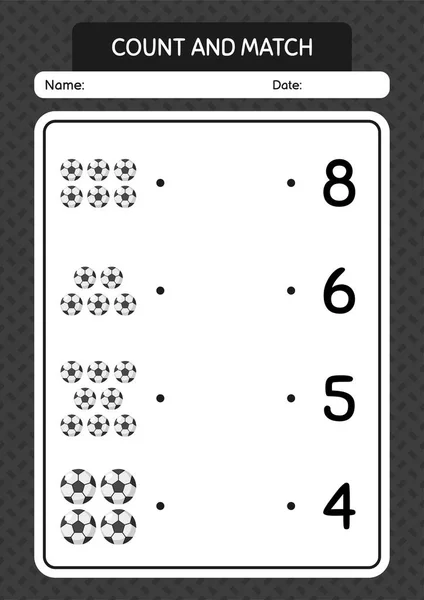 Count Match Game Soccerball Worksheet Preschool Kids Kids Activity Sheet — Stockový vektor
