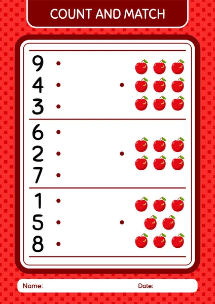 Count Match Game Apple Worksheet Preschool Kids Kids Activity Sheet — Stock Vector