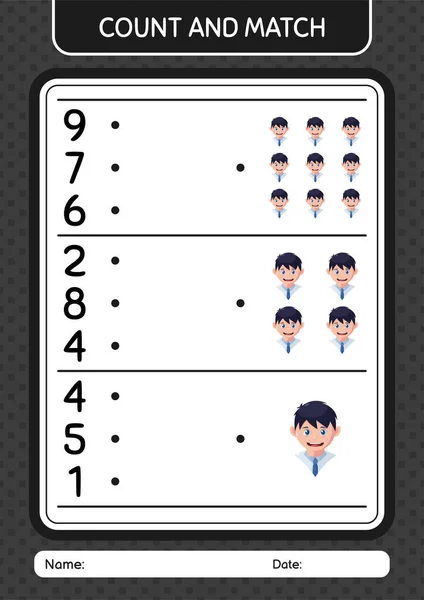 Count Match Game Boy Worksheet Preschool Kids Kids Activity Sheet — Stock vektor